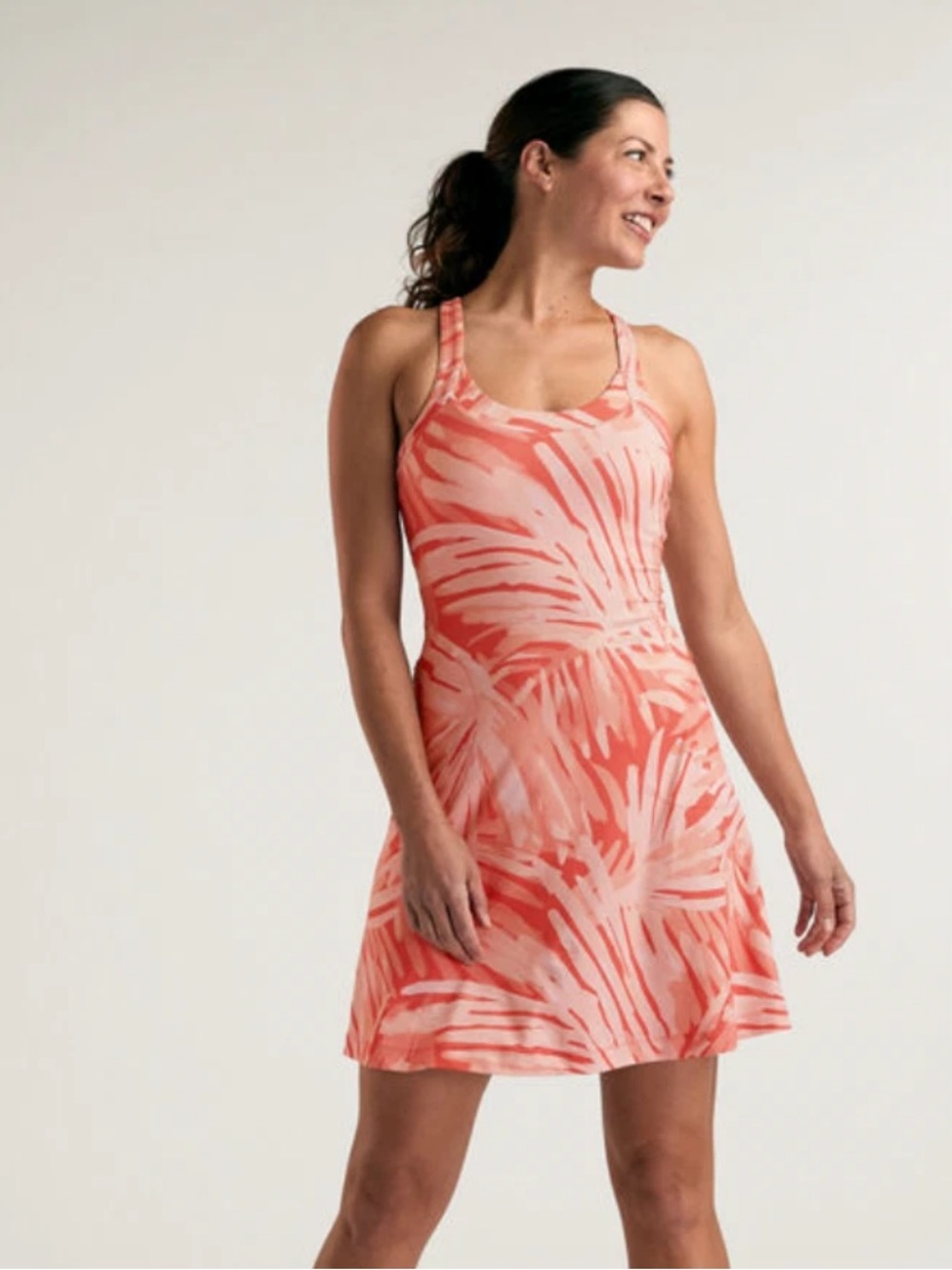 Title Nine Yes Sleeveless Dress Size Large Peach Tropical Shelf Bra Active NWT